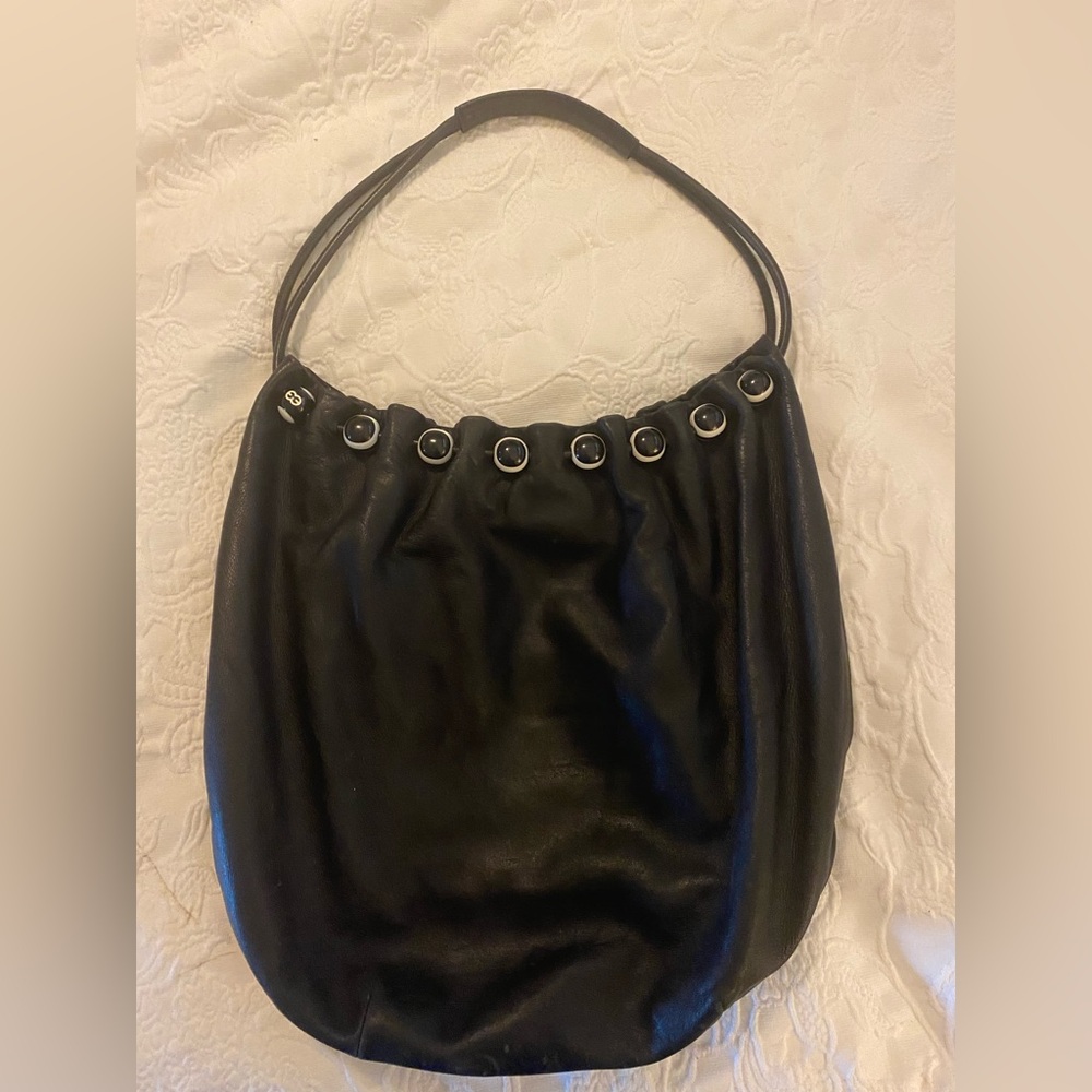 Soft ESCADA Leather Shoulder bag w/beads & fuscia interior